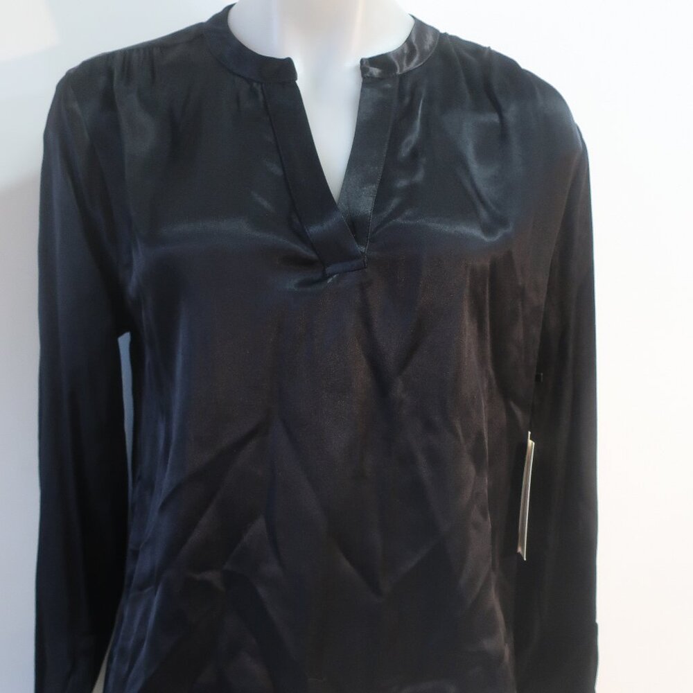 NWT Womens Nation LTD Black (Item-35) Ella Satin Cut Away Henley Satin Blouse XS - Picture 4 of 13